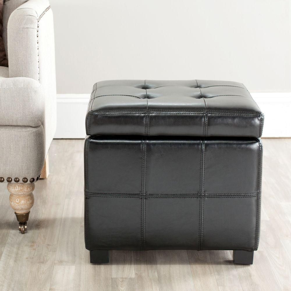 Safavieh Kerrie Black Storage Ottoman Hud8231b – The Home Depot Regarding Black And Natural Cotton Pouf Ottomans (View 7 of 20)