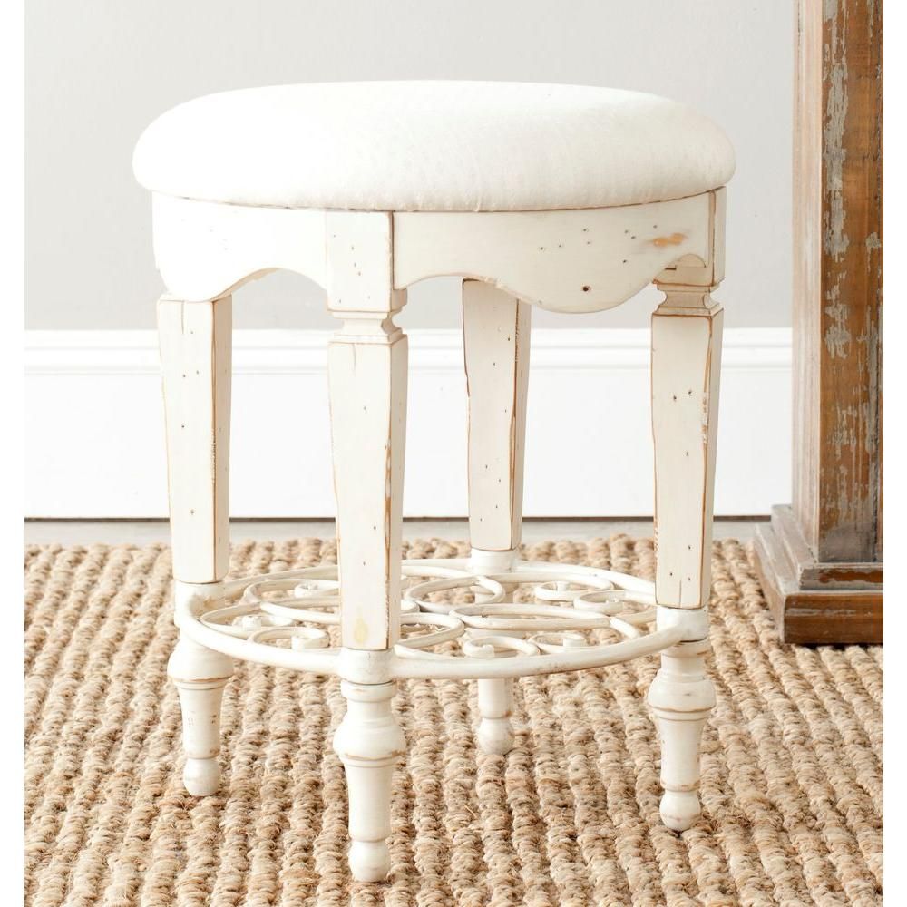 Safavieh Maria Antique White Vanity Stool Amh4007a – The Home Depot Inside White Antique Brass Stools (Gallery 20 of 20)