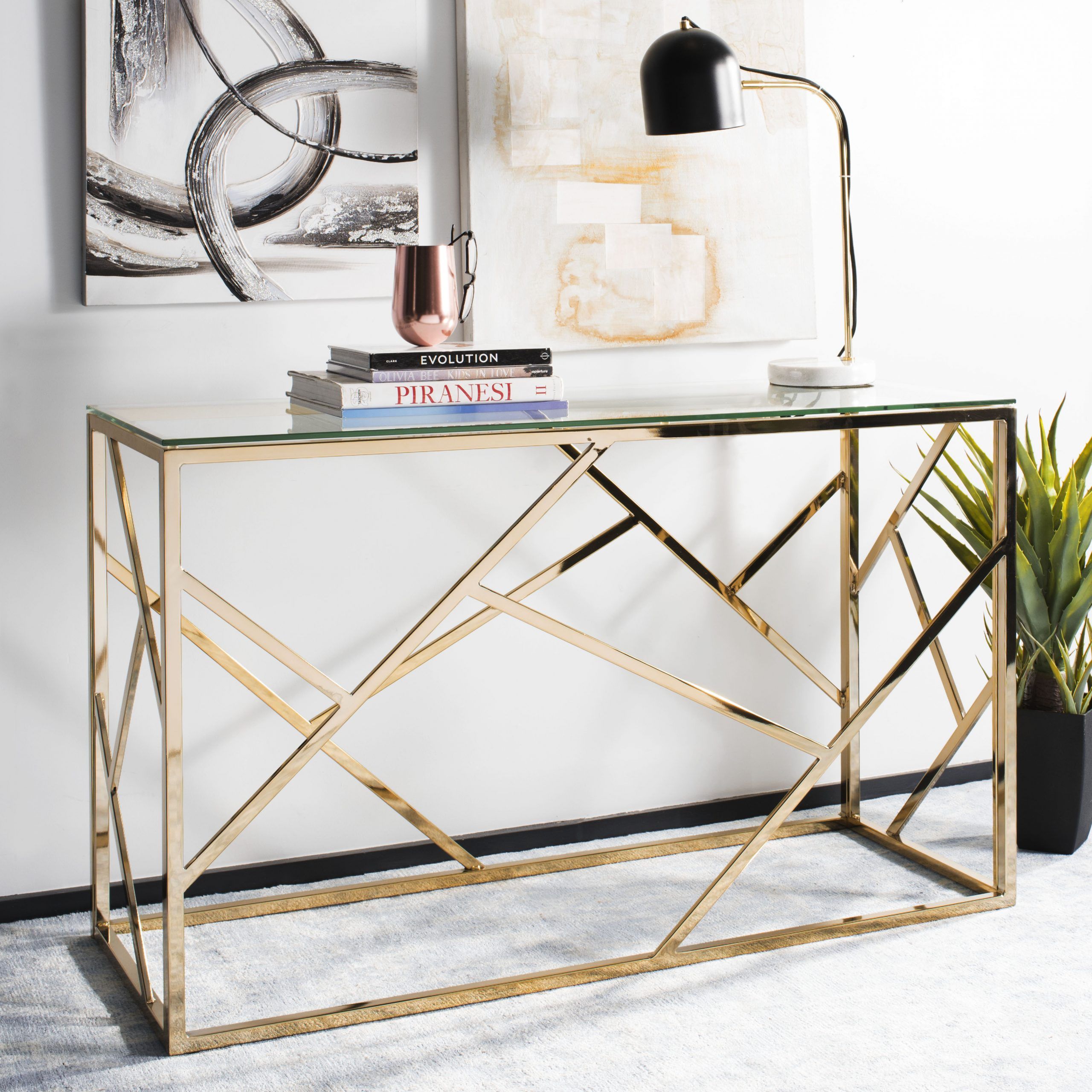 Safavieh Namiko Modern Glam Console Table, Brass/glass Top – Walmart Throughout Glass Console Tables (View 3 of 20)