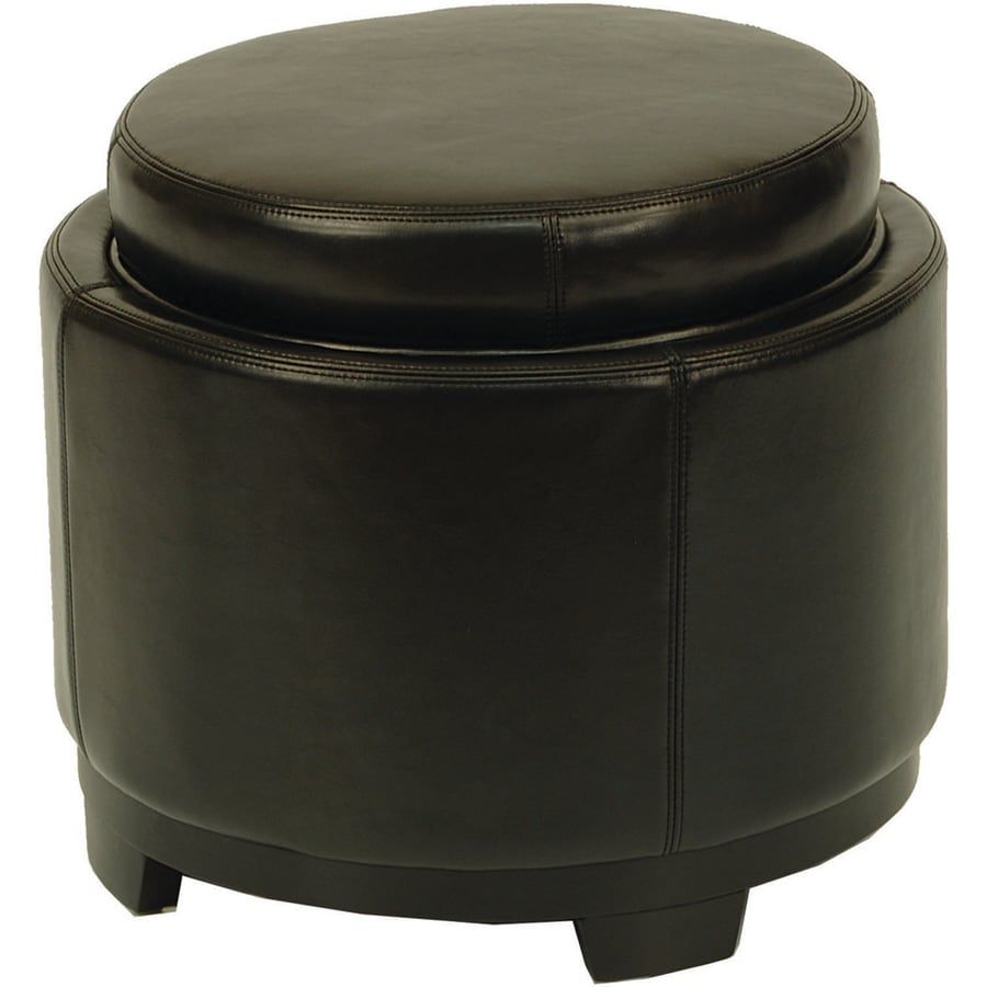 Safavieh Round Casual Black Faux Leather Round Storage Ottoman At Lowes Within Round Black Tasseled Ottomans (View 7 of 20)
