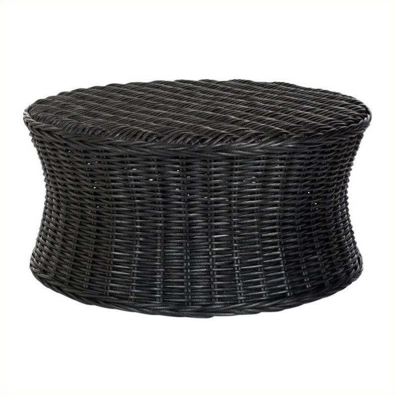 Safavieh Ruxton Wicker And Wooden Ottoman In Black – Walmart With Regard To Black And Off White Rattan Ottomans (View 2 of 19)