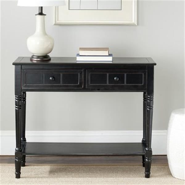 Safavieh Samantha 2 Drawer Rectangular Distressed Black Wood Console With Wood Rectangular Console Tables (View 5 of 20)