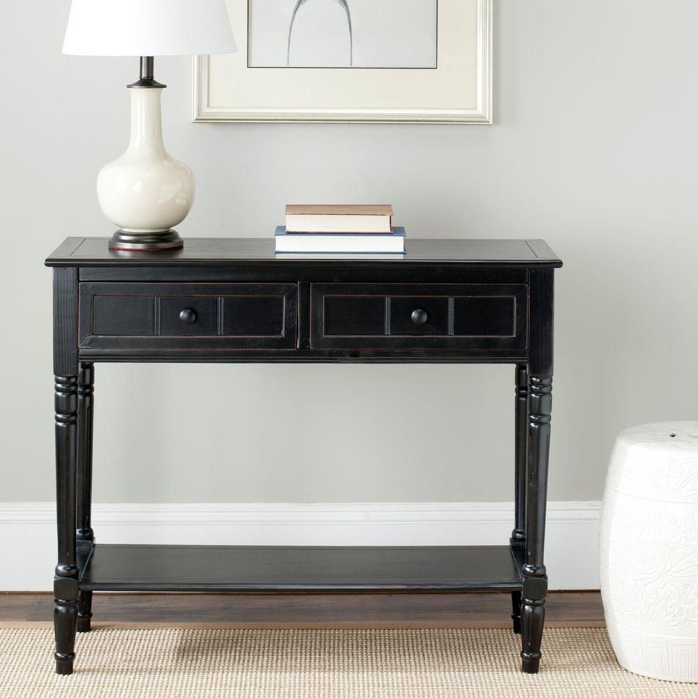 Safavieh Samantha Distressed Black Storage Console Table Amh5710b – The With Antique White Black Console Tables (View 9 of 20)