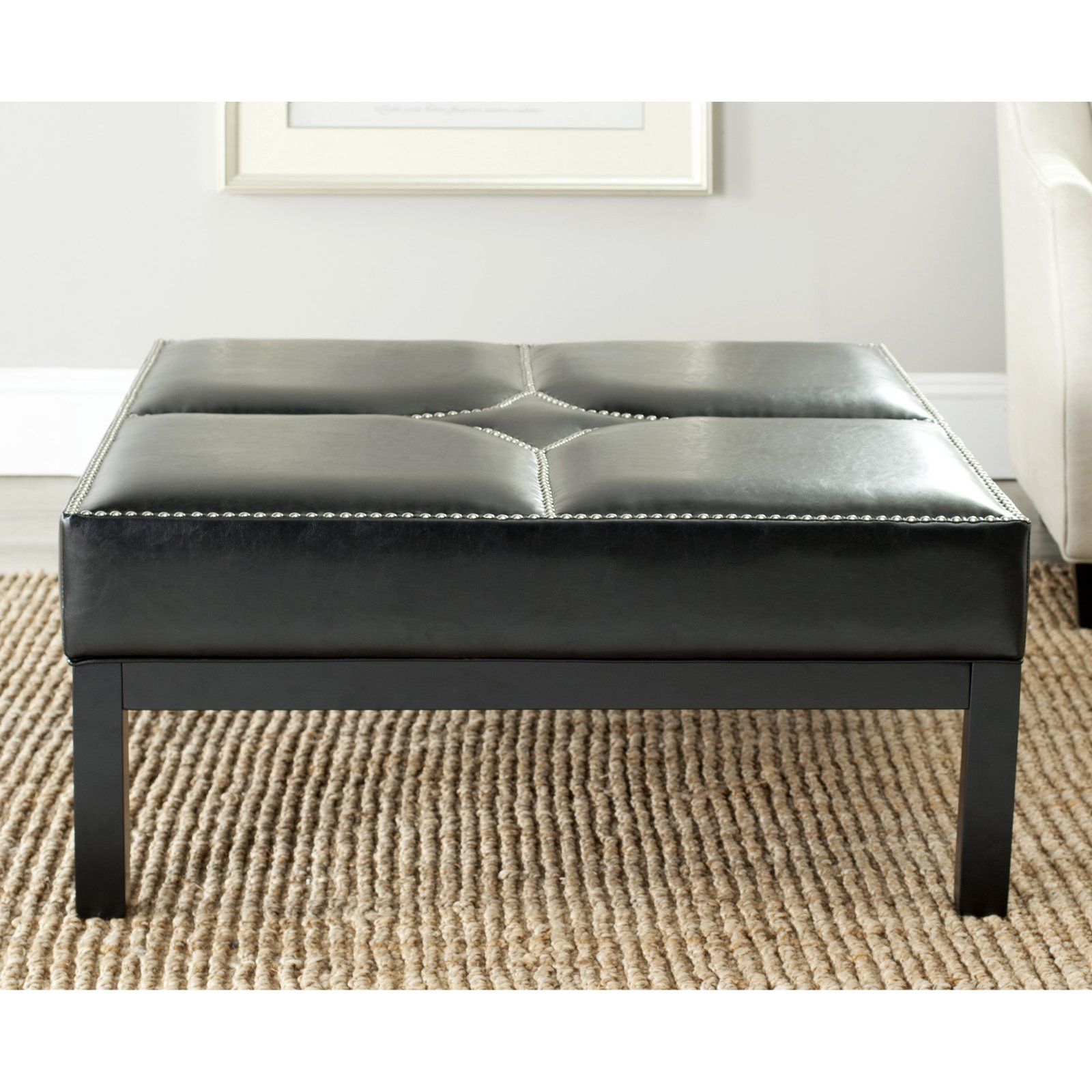 Safavieh Terrence Leather Cocktail Ottoman – Walmart – Walmart Intended For Weathered Gold Leather Hide Pouf Ottomans (View 14 of 20)