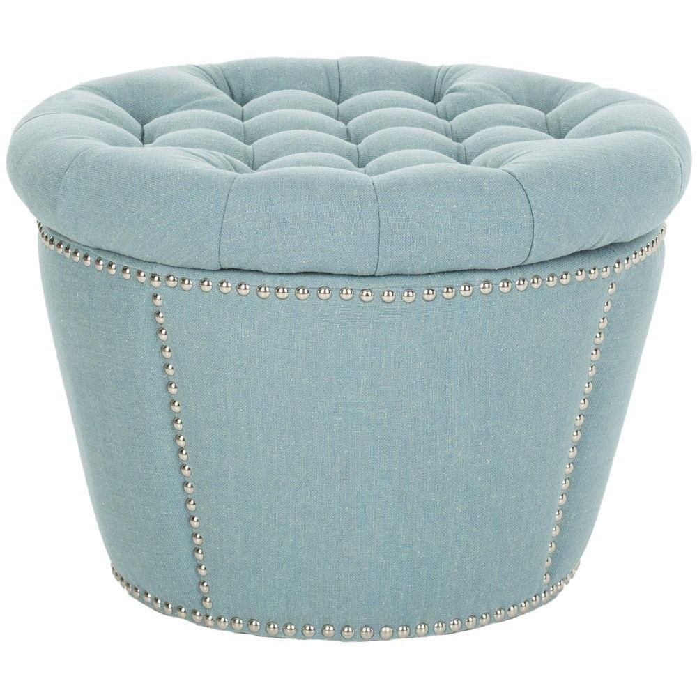 Safavieh Vanessa Sky Blue Storage Ottoman Mcr4637c – The Home Depot Within Blue Fabric Tufted Surfboard Ottomans (View 6 of 20)