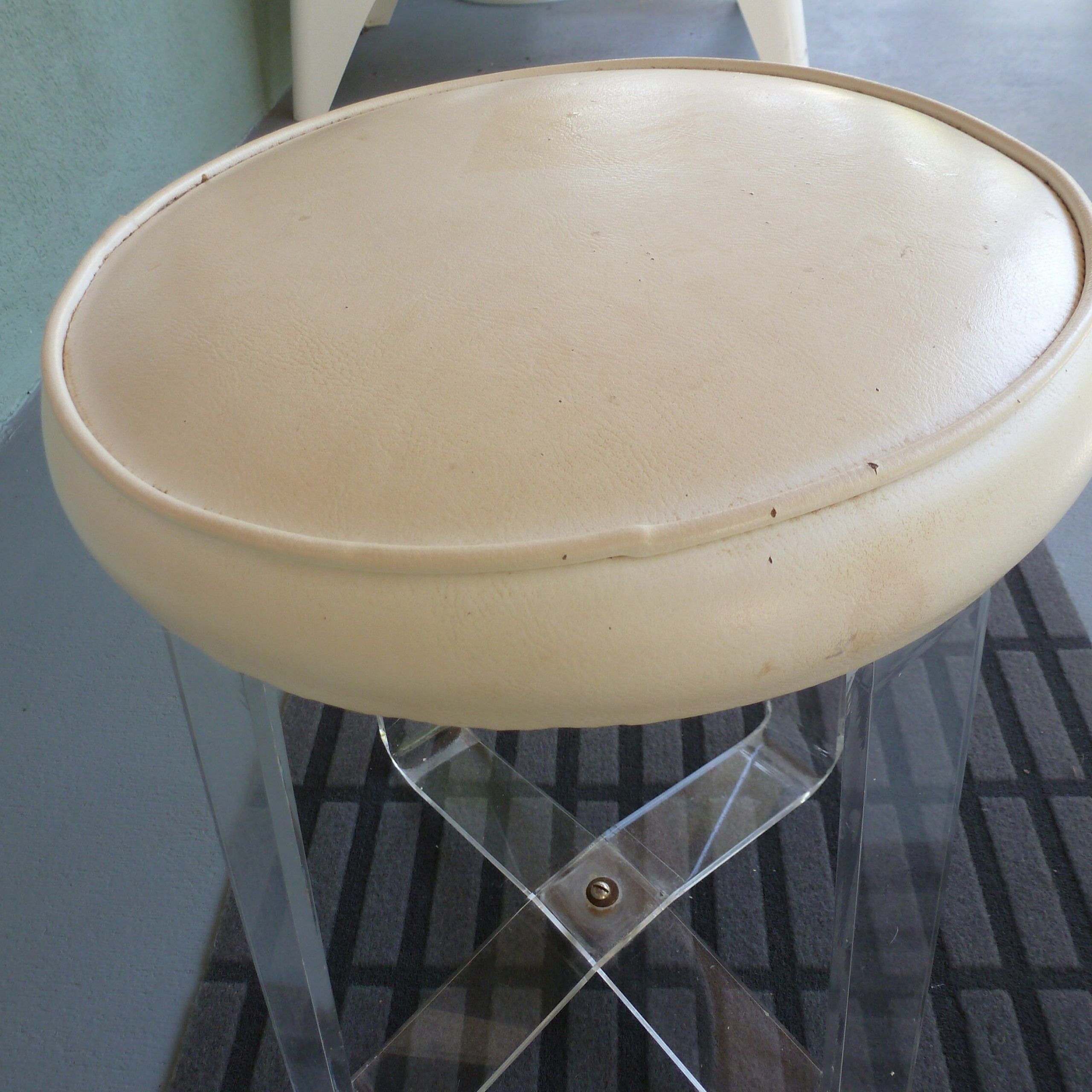 Sale! Rare Midcentury Lucite Acrylic X Base Vanity Stool All Original Intended For White And Clear Acrylic Tufted Vanity Stools (View 18 of 20)