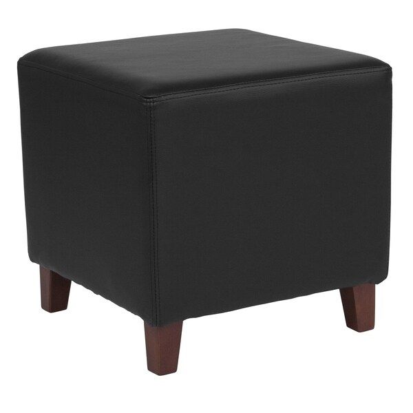 Salem Black Leather Upholstered Cube Ottoman – On Sale – Overstock Pertaining To Black Leather Foot Stools (View 14 of 20)