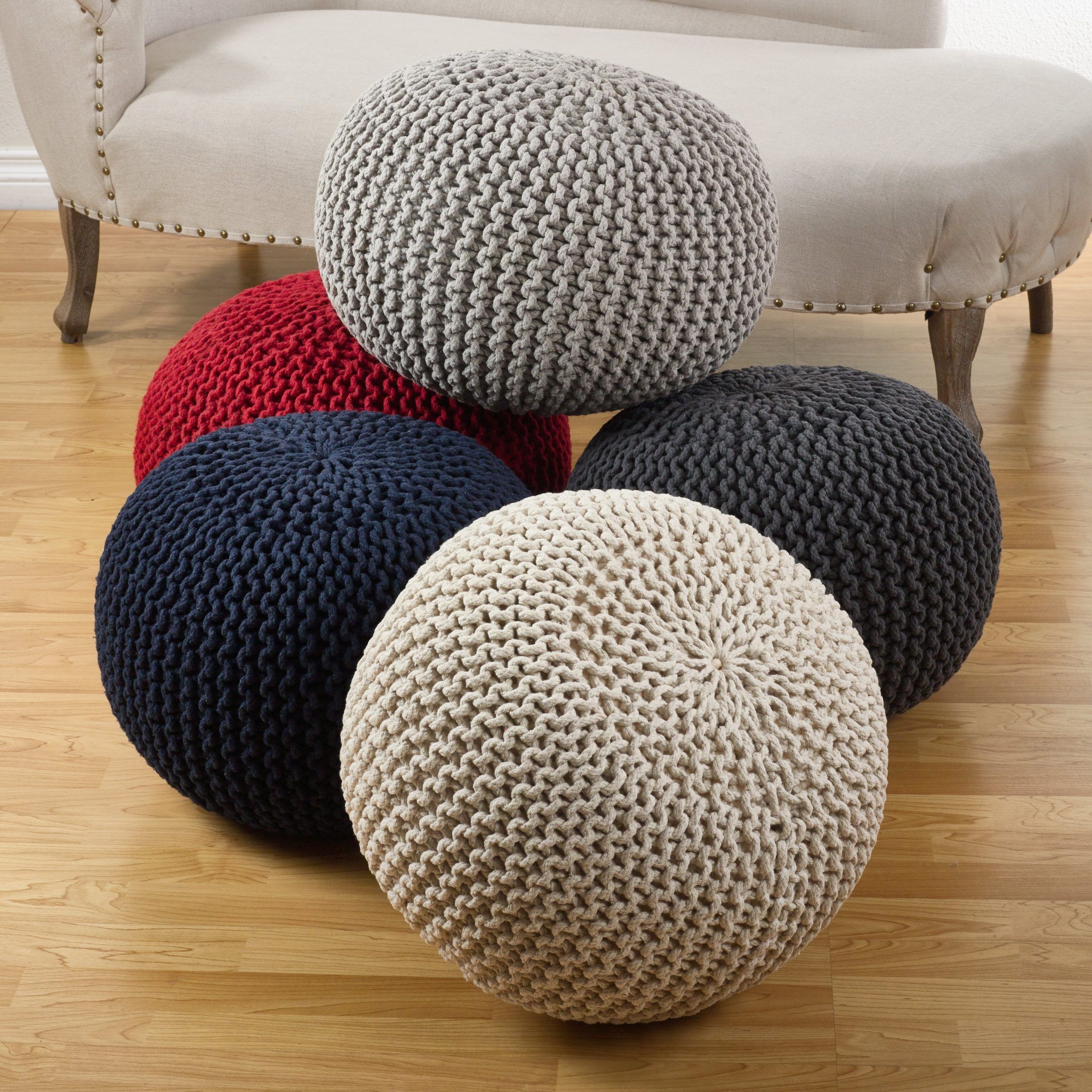 Saro Cotton Twisted Rope Pouf Ottoman & Reviews | Wayfair Inside Black And Natural Cotton Pouf Ottomans (View 2 of 20)
