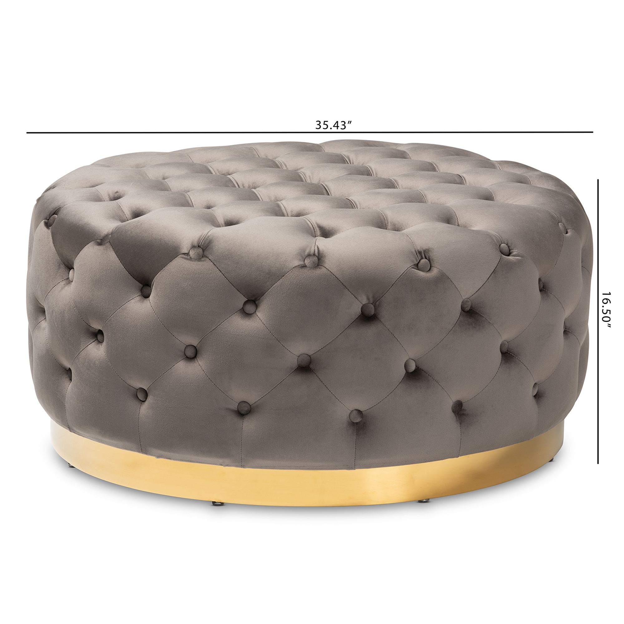 Sasha Glam & Luxe Tufted Velvet Fabric Gold Finished 35" Round Cocktail Pertaining To Fabric Tufted Round Storage Ottomans (View 19 of 20)