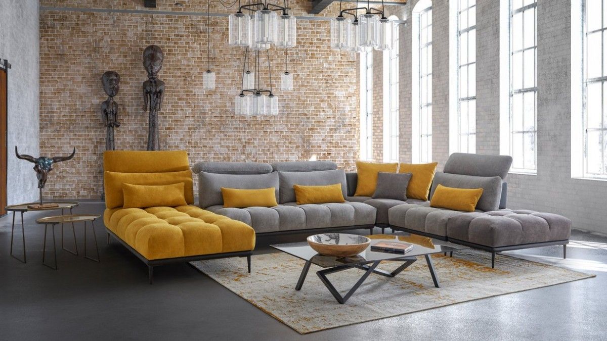 Savid – Italian Modern Grey & Yellow Fabric Modular Sectional Sofa With Yellow And Black Console Tables (View 11 of 20)