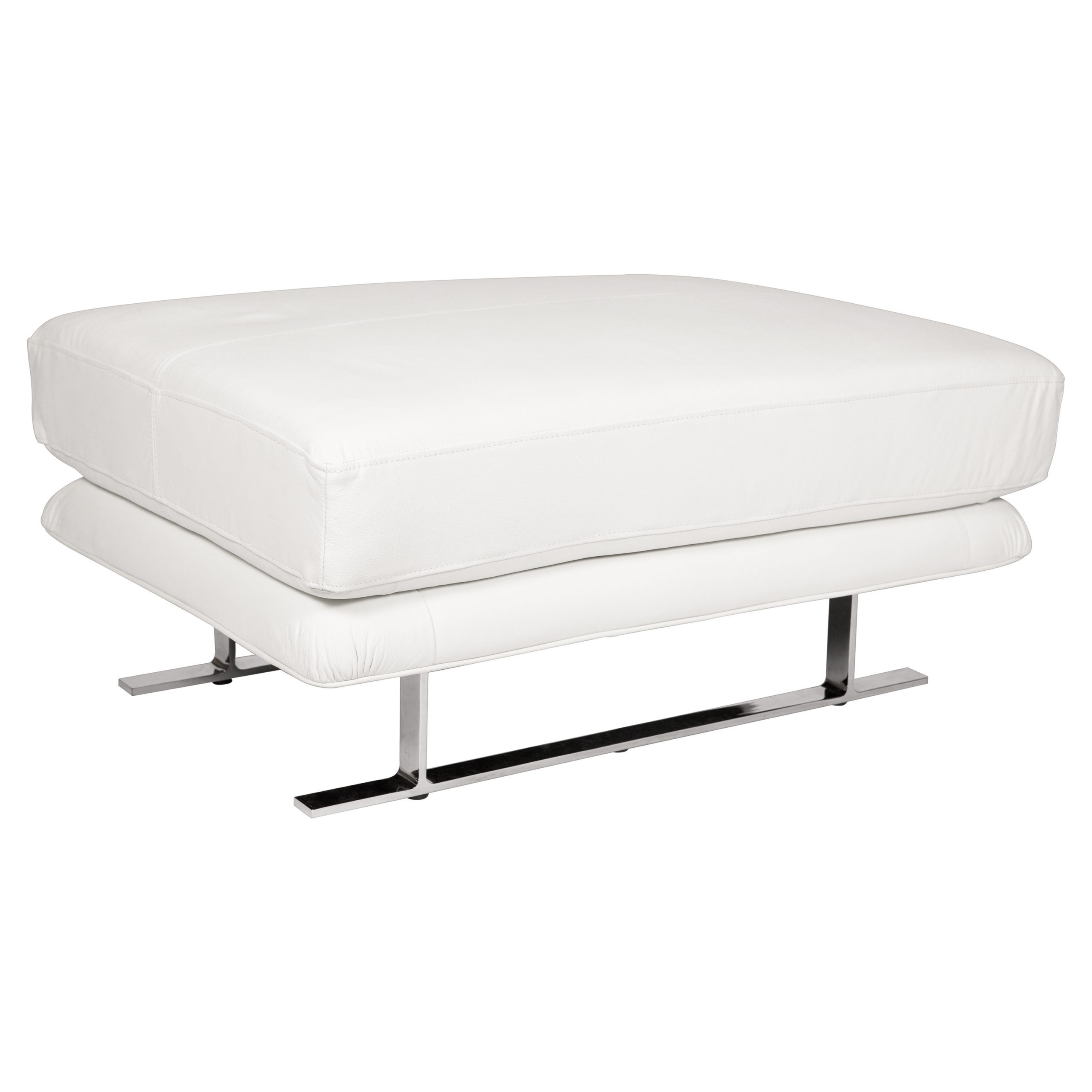 Savoy Leather Ottoman With Chrome Legs – White At Hayneedle Inside White Leatherette Ottomans (View 8 of 20)