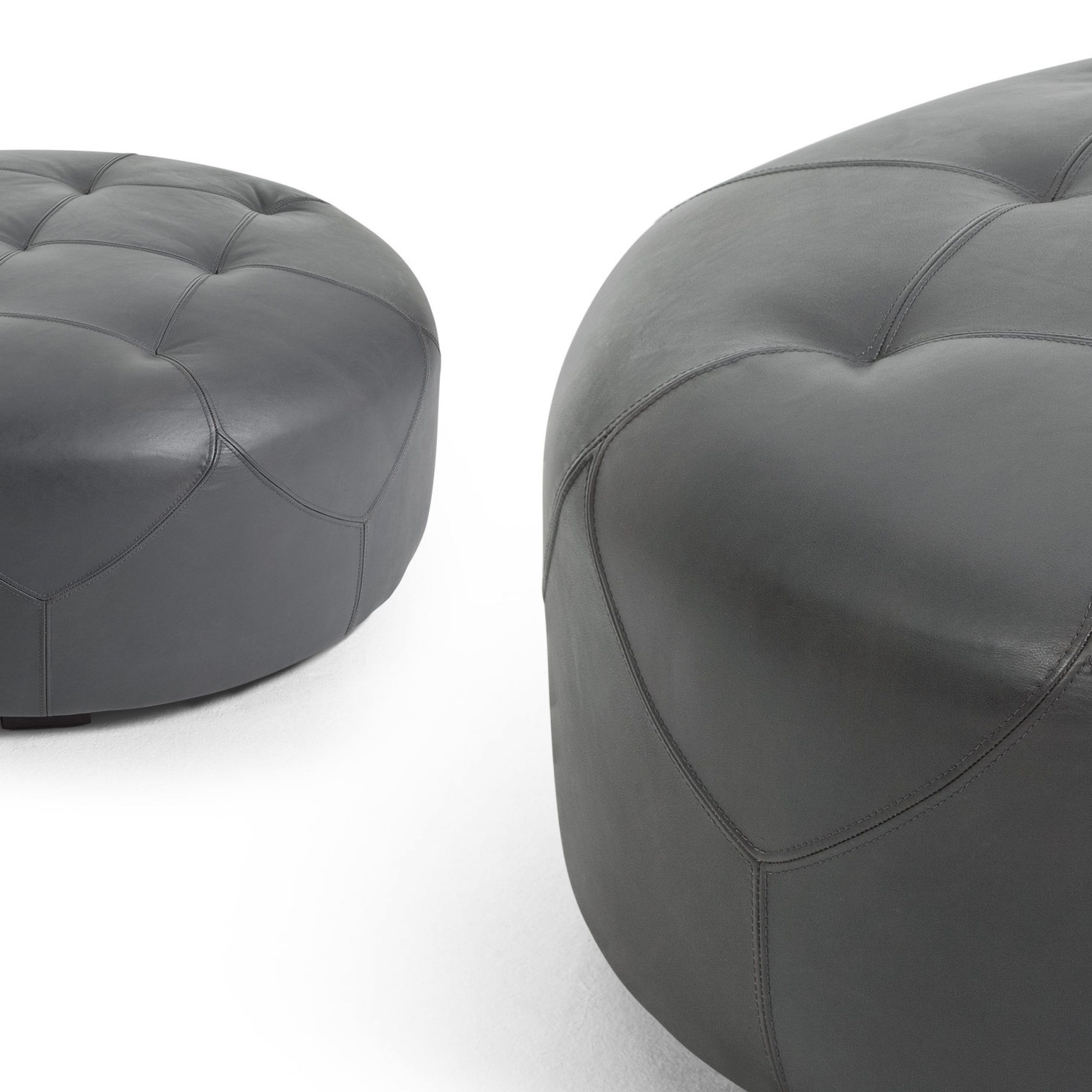Scott Large Round Ottoman In Grey Premium Leather | Made Within Silver And White Leather Round Ottomans (View 14 of 20)