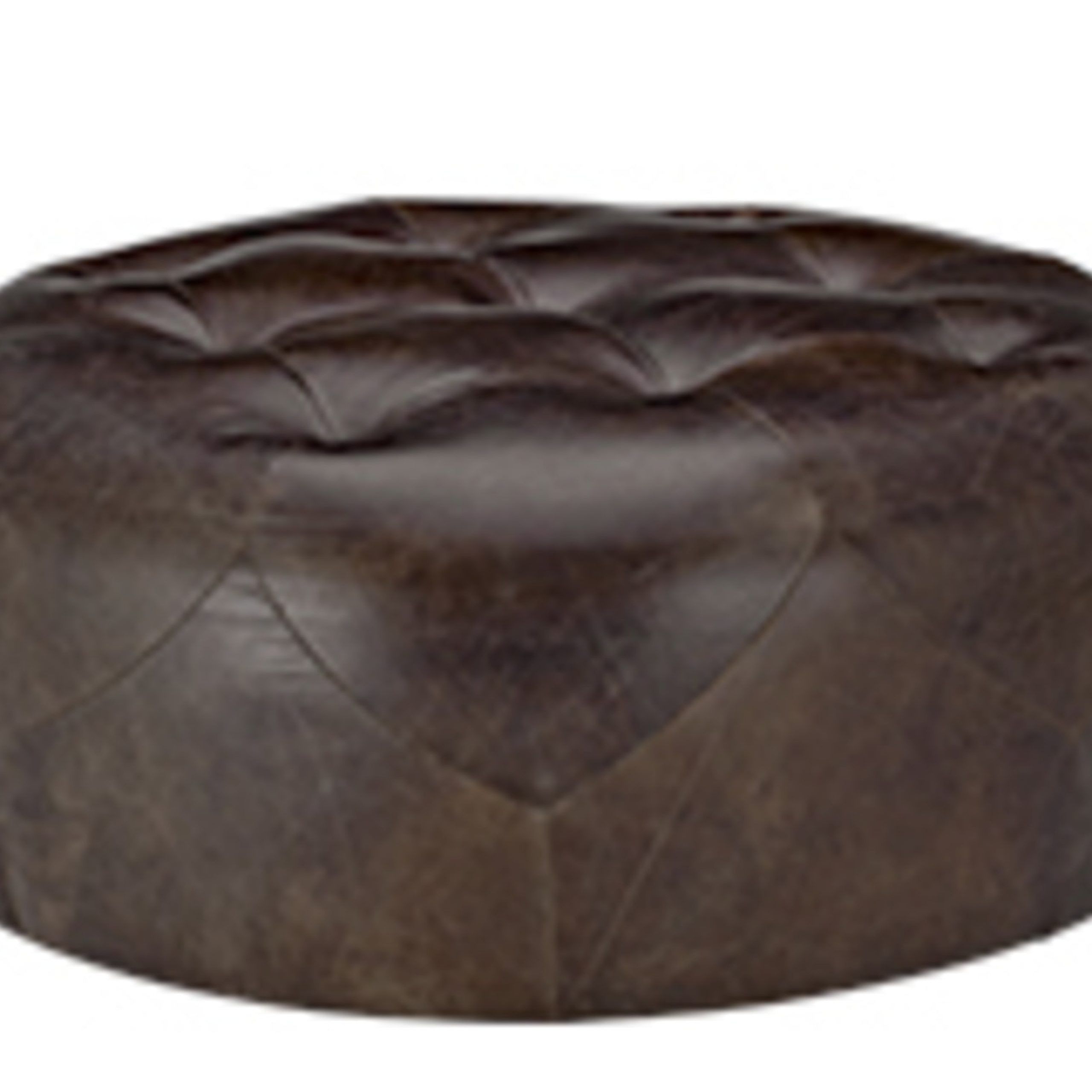 Scott Large Round Ottoman In Vintage Brown Premium Leather | Made Inside Brown Leather Hide Round Ottomans (View 5 of 20)