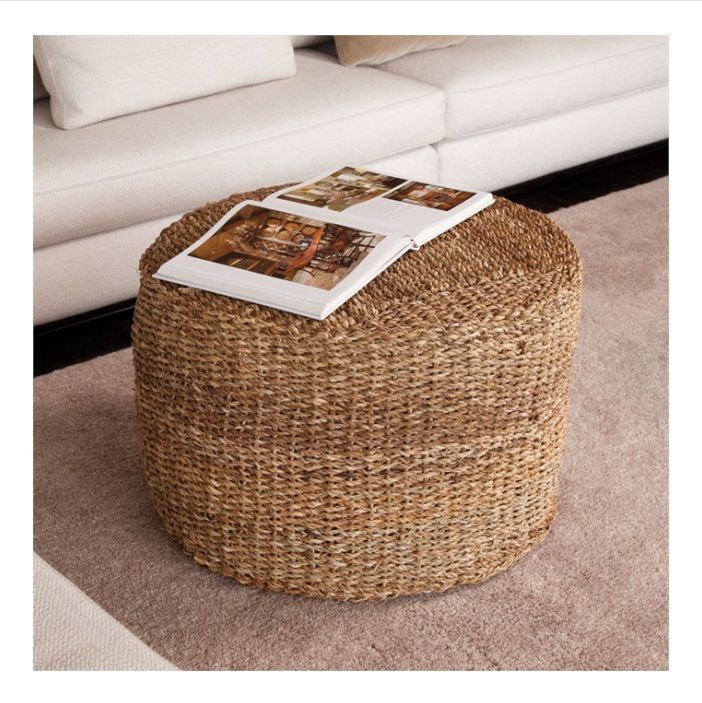 Seagrass Ottoman | Painted Fox Home Intended For Natural Solid Cylinder Pouf Ottomans (View 4 of 20)