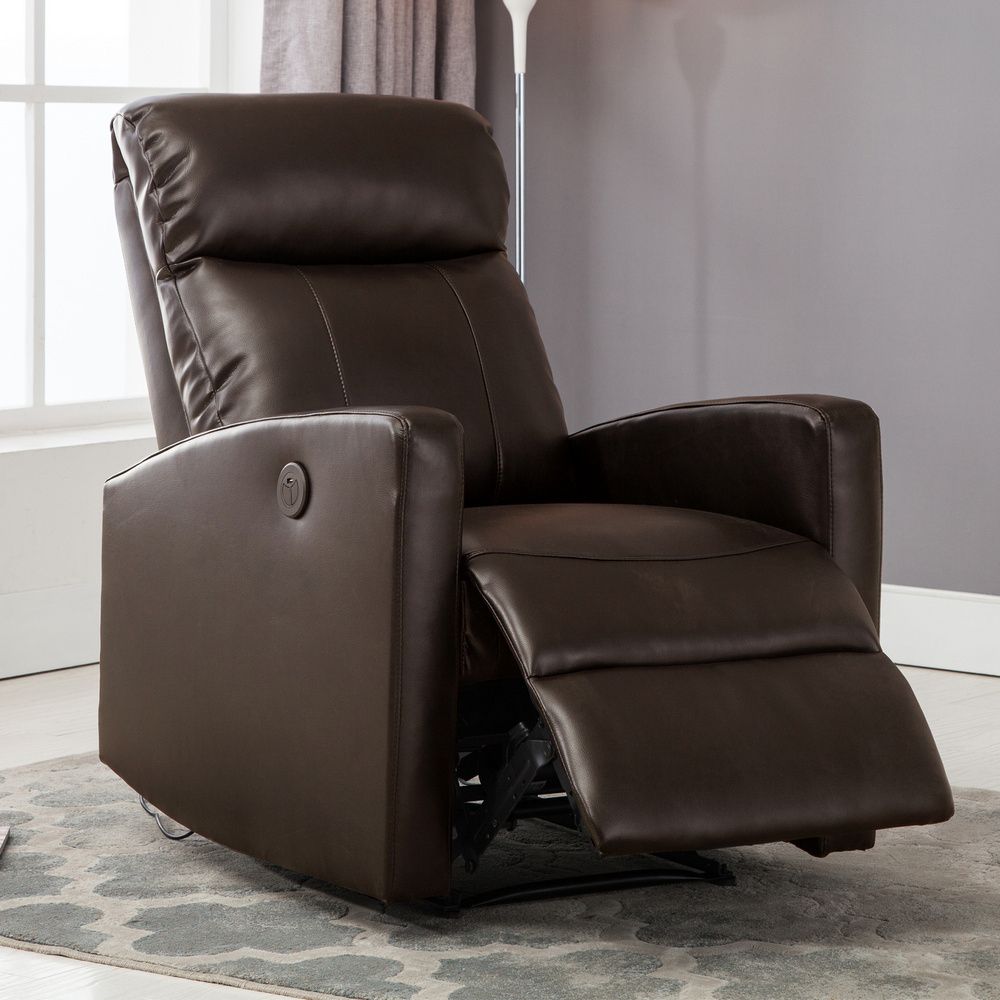 Sean Brown Leather Power Reading Reclinerac Pacific Pertaining To Faux Leather Ac And Usb Charging Ottomans (View 7 of 20)