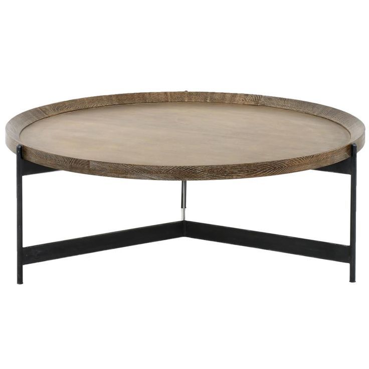 Sebastian Modern Classic Iron Round Burnt Oak Tray Style Round Coffee Intended For Modern Oak And Iron Round Ottomans (View 7 of 20)