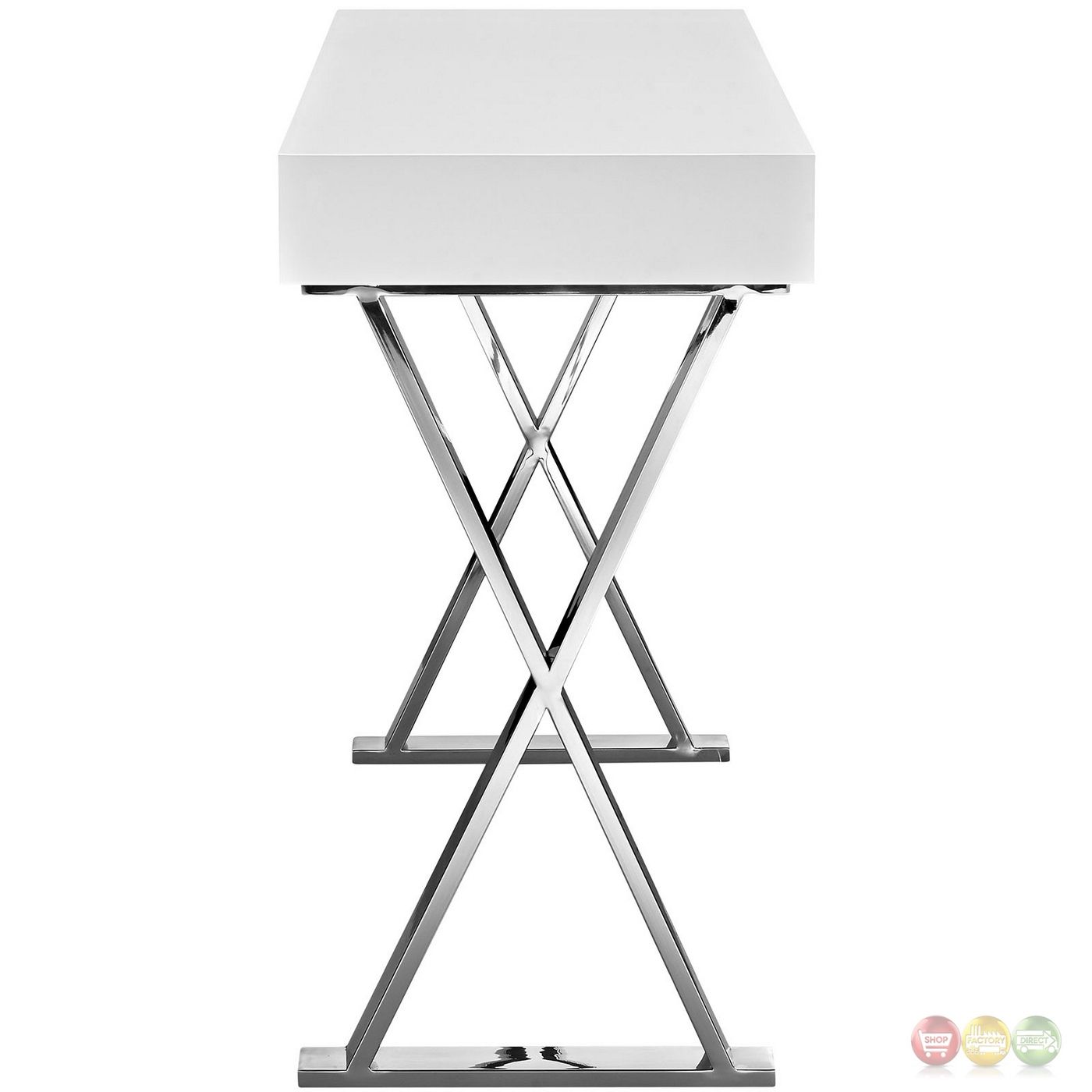 Sector Modernistic Console Table With High Gloss Top & Chrome Base, White Regarding Gloss White Steel Console Tables (View 15 of 20)