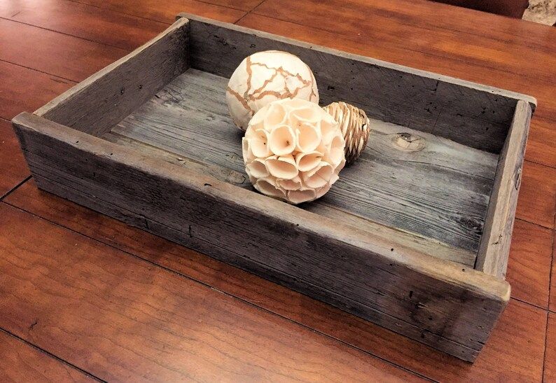 Serving Tray Rustic Reclaimed Weathered Wood Ottoman Tray | Etsy With Regard To Weathered Wood Ottomans (View 10 of 20)