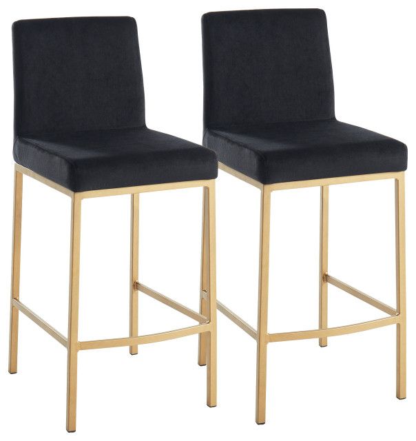 Set Of 2, 26'' Counter Stool, Velvet With Gold Metal Legs For Cream And Gold Hardwood Vanity Seats (View 17 of 20)