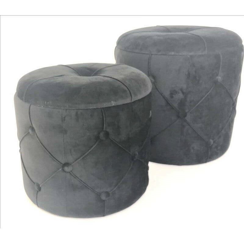 Set Of 2 Ricky Upholstered Velvet Round Stool With Storage – Grey Inside Gray Velvet Ribbed Fabric Round Storage Ottomans (View 17 of 20)