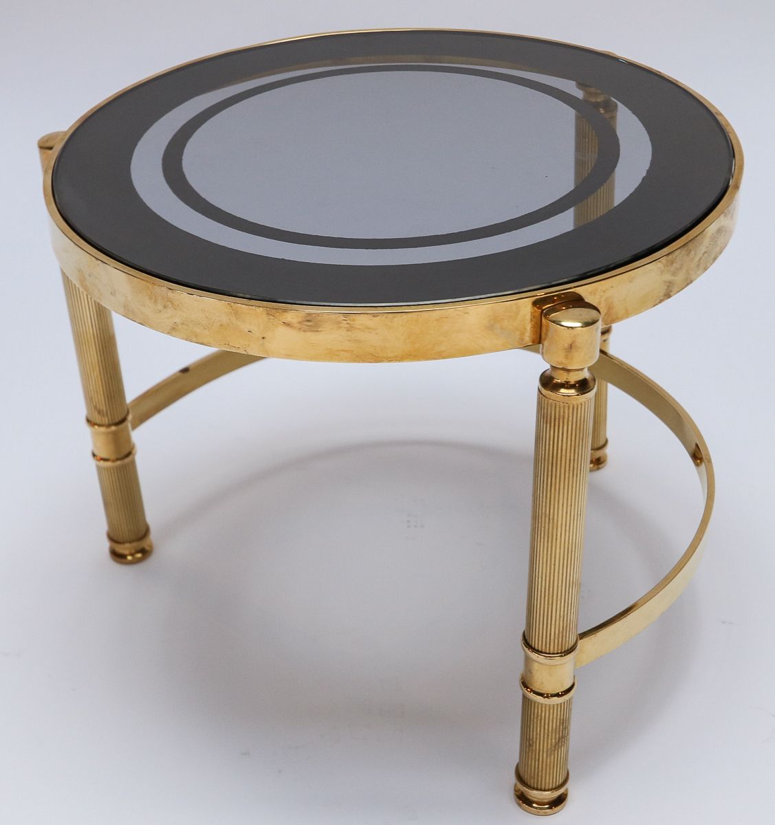 Set Of Three Brass Nesting Tables With Smoked Glass Tops – Adesso Imports Pertaining To Brass Smoked Glass Console Tables (View 4 of 20)