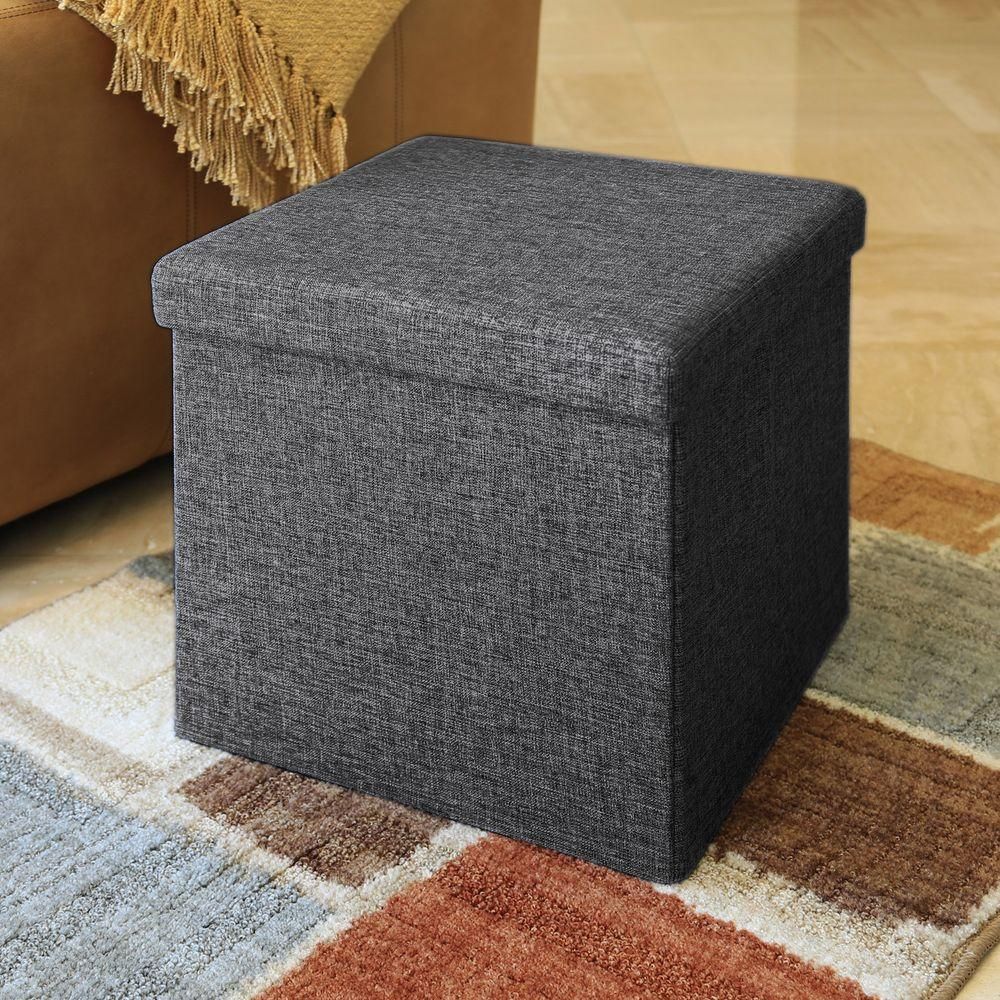 Seville Classics Charcoal Grey Storage Ottoman (set Of 2) Web291 – The Inside Gray And Beige Solid Cube Pouf Ottomans (View 4 of 20)