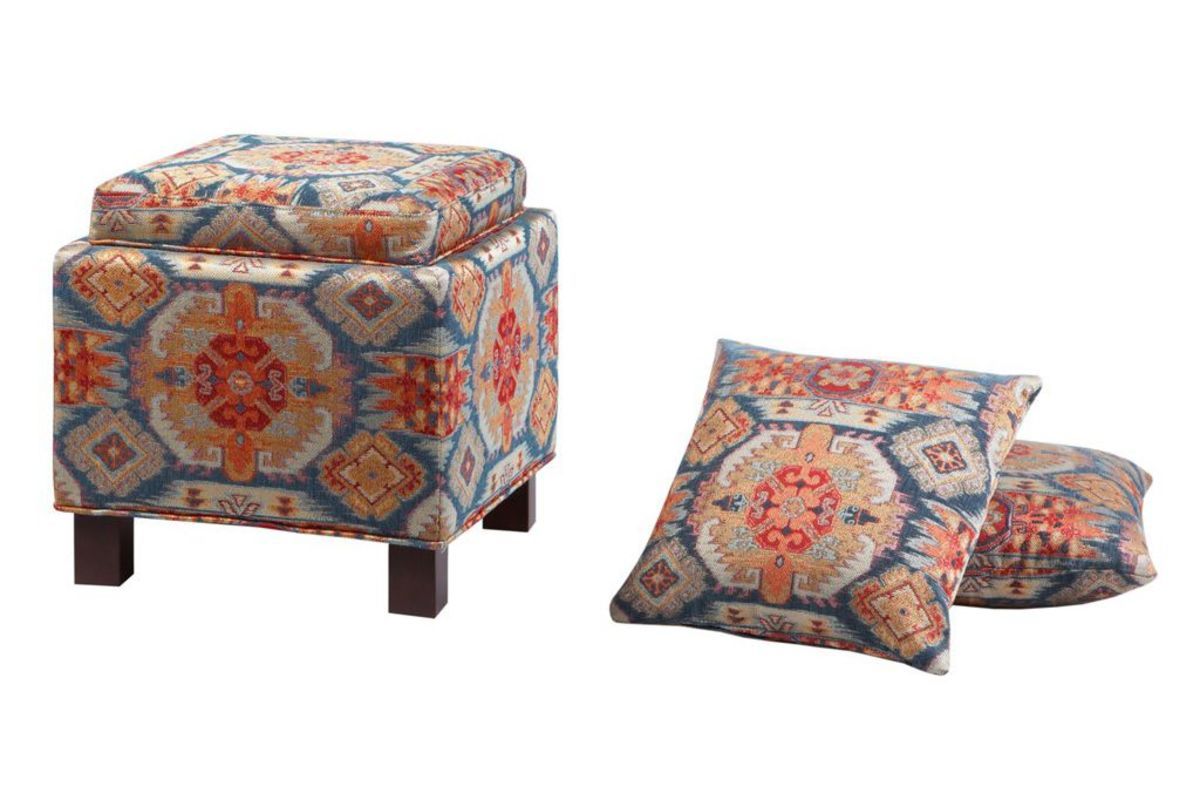 Shelley Square Storage Ottoman With Pillows In Redmadison Park With Red Fabric Square Storage Ottomans With Pillows (View 1 of 20)