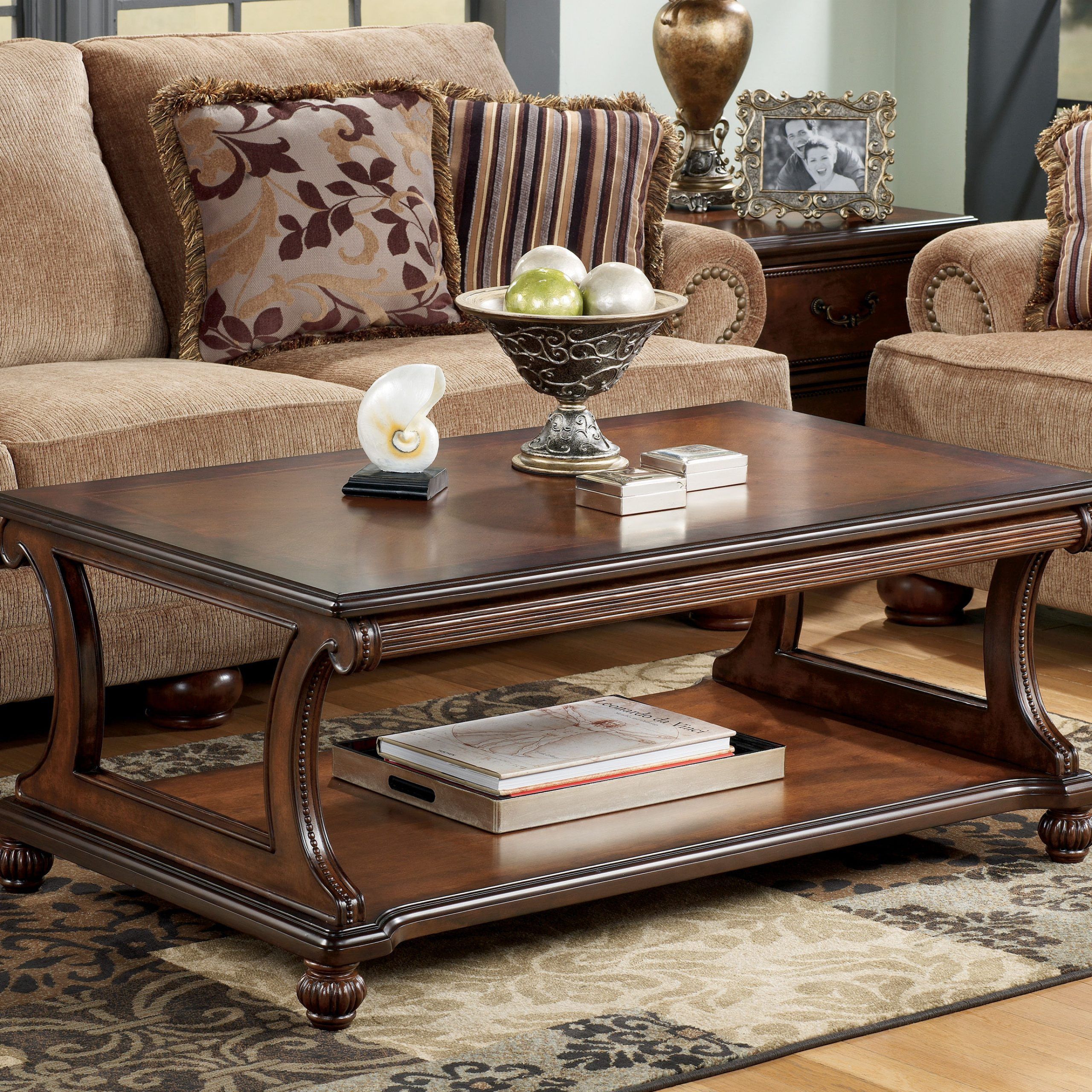 Shelton Traditional Dark Brown Wood Coffee Table Set W/shelves | The With Regard To Dark Coffee Bean Console Tables (View 1 of 20)