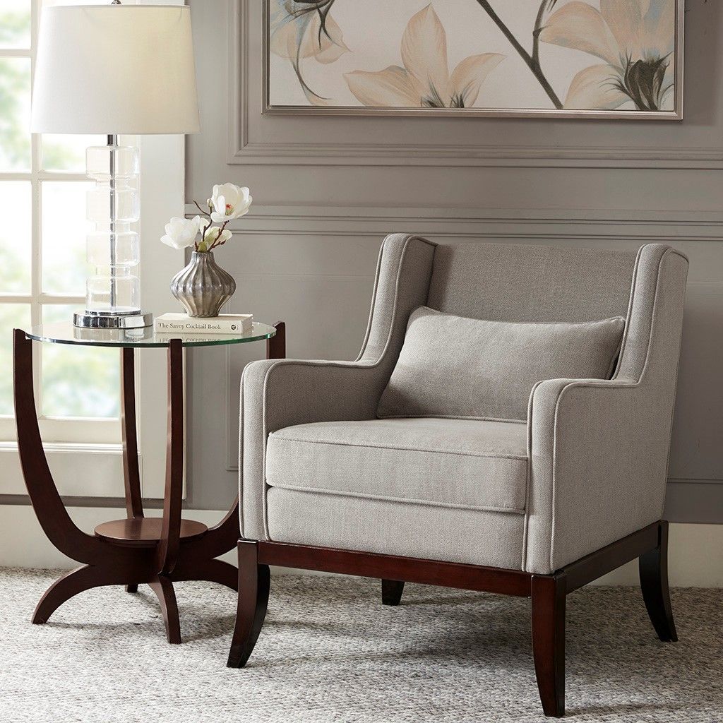 Sherman Accent Chair Solid Wood, Birch, Eclectic Brown Madison Park With Satin Gray Wood Accent Stools (View 8 of 20)