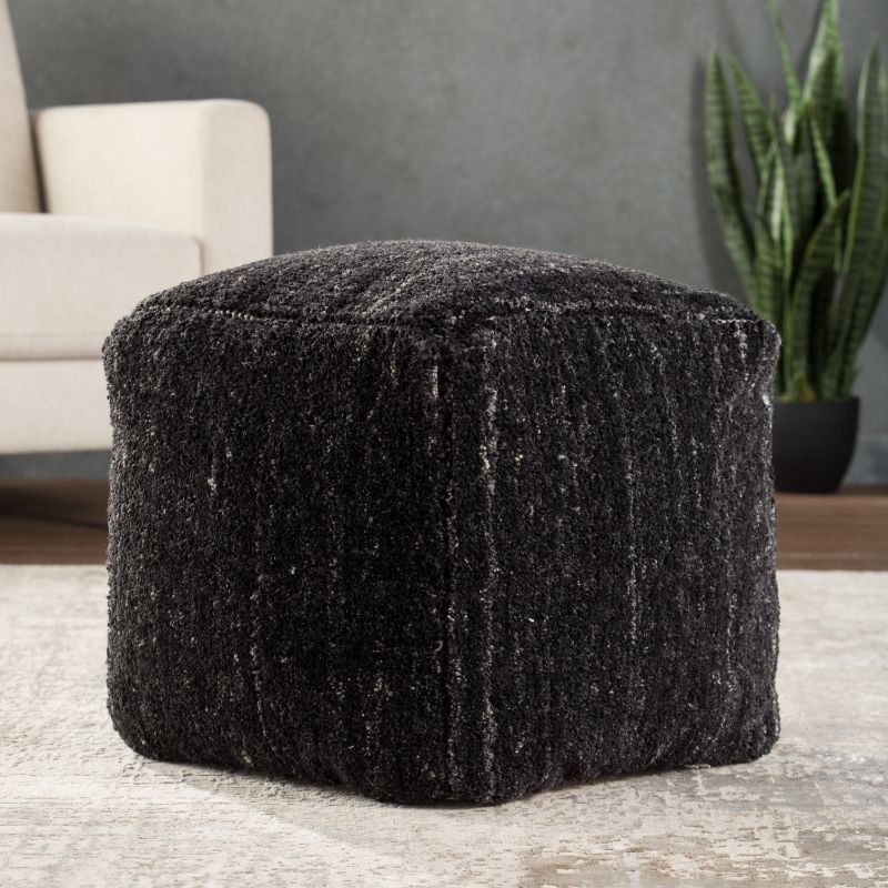 Sherwood Solid Black/ Ivory Cube Pouf | Painted Fox Home Regarding Beige And White Ombre Cylinder Pouf Ottomans (View 11 of 20)