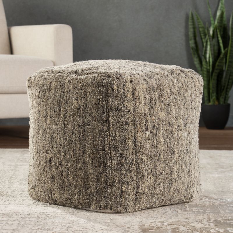 Sherwood Solid Gray/ Beige Cube Pouf | Painted Fox Home For Beige And White Tall Cylinder Pouf Ottomans (View 9 of 20)