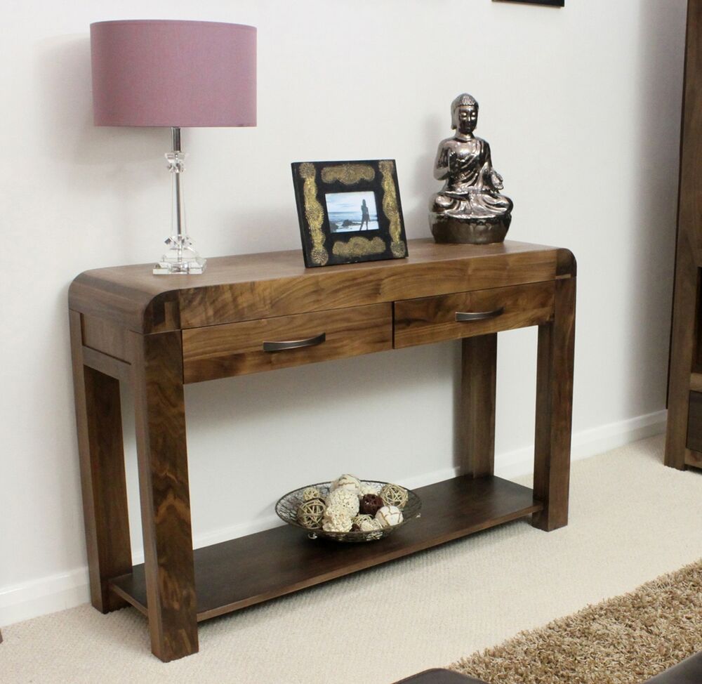 Shiro Console Hall Table Solid Walnut Dark Wood Hallway Furniture For Large Modern Console Tables (View 2 of 20)