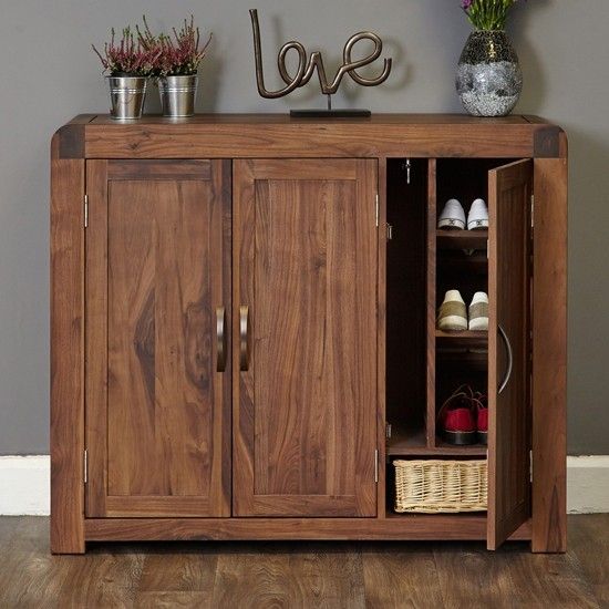 Shiro Large Wooden Shoe Storage Cabinet In Walnut | Elegant Furniture Uk In Walnut Wood Storage Trunk Console Tables (View 11 of 20)