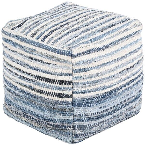 Shop 16" Blue And White Striped Square Pouf Ottoman – Overstock – 28860515 With Regard To Gray Stripes Cylinder Pouf Ottomans (View 14 of 20)