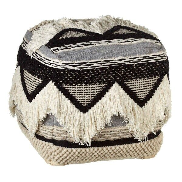 Shop 18" Black And White Hand Woven Geometric Square Pouf With Fringe With Traditional Hand Woven Pouf Ottomans (Gallery 19 of 20)