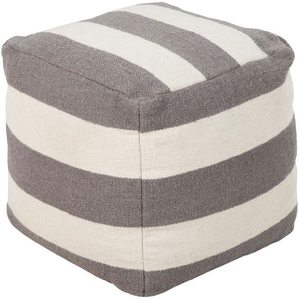 Shop 18" Gray And Ivory Thick Striped Wool Square Pouf Ottoman – Free Within Gray Stripes Cylinder Pouf Ottomans (View 16 of 20)