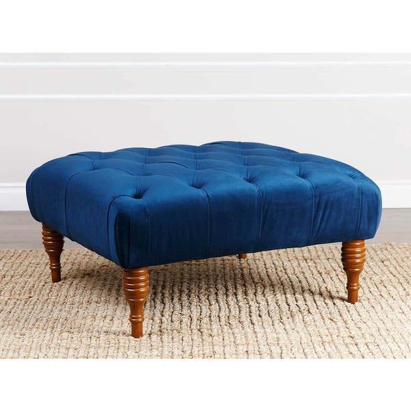 Shop Abbyson Audrey Navy Blue Velvet Tufted Cocktail Ottoman – Free Intended For Dark Blue And Navy Cotton Pouf Ottomans (View 7 of 20)