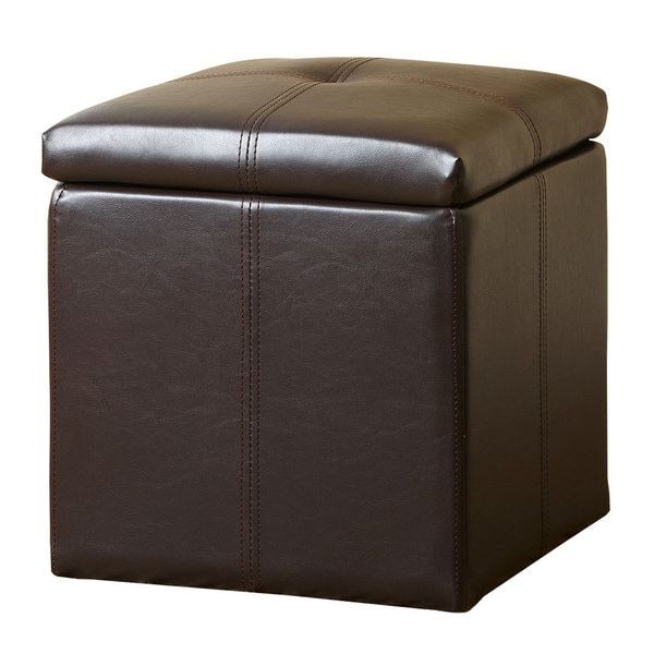 Shop Abbyson Living Dark Brown Parker Storage Bonded Leather Tufted For Dark Brown Leather Pouf Ottomans (View 12 of 20)