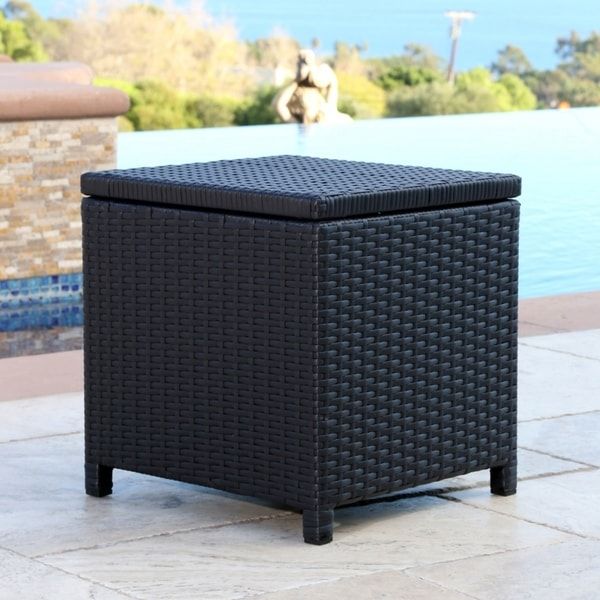Shop Abbyson Newport Outdoor Black Wicker Storage Ottoman – On Sale For Black And Off White Rattan Ottomans (View 1 of 19)