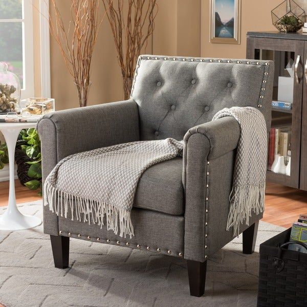 Shop Baxton Studio 'thalassa' Grey Linen Like Fabric Modern Arm Chair Regarding Gray Chenille Fabric Accent Stools (View 3 of 20)