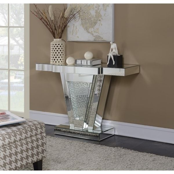 Shop Best Quality Furniture Mirrored Console Table With Crystal Accent Throughout Mirrored And Chrome Modern Console Tables (Gallery 20 of 20)