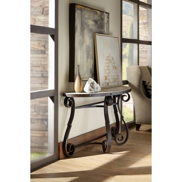 Shop Black Cast Iron Base And Travertine Marble Top Console Table – On Pertaining To Aged Black Iron Console Tables (View 13 of 20)