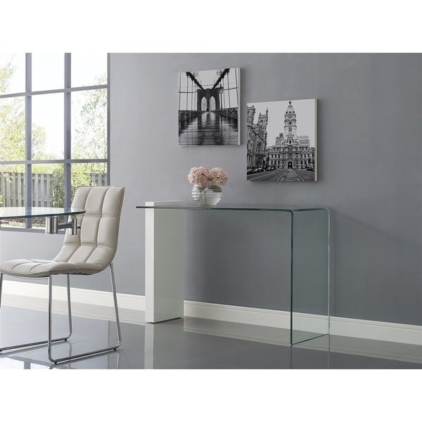Shop Buono High Gloss White Lacquer W 1/2 Clear Glass Console Table With Square High Gloss Console Tables (Gallery 19 of 20)