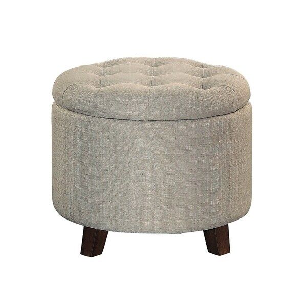 Shop Button Tufted Wooden Round Storage Ottoman Upholstered In Fabric Pertaining To Light Gray Fabric Tufted Round Storage Ottomans (View 11 of 20)
