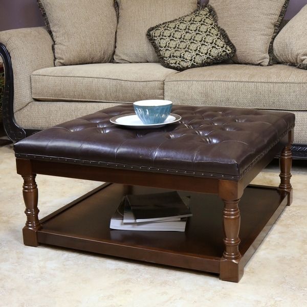Shop Cairona Tufted Pu Leather 34 Inch Shelved Ottoman Table (more For Tufted Ottoman Console Tables (View 14 of 20)