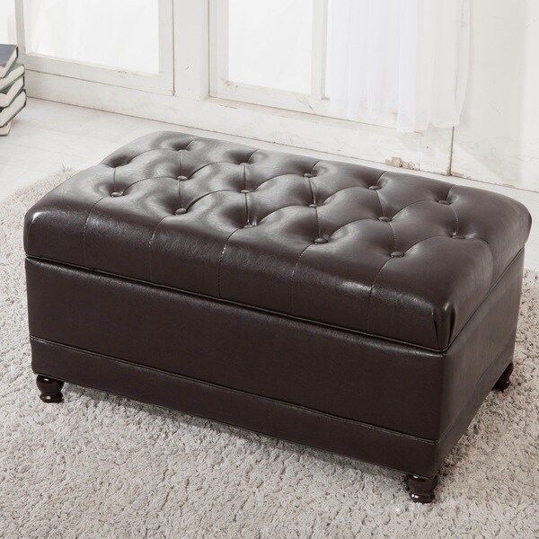 Shop Classic Brown Tufted Storage Bench Ottoman – Overstock – 8554182 Throughout Brown Tufted Pouf Ottomans (View 12 of 20)