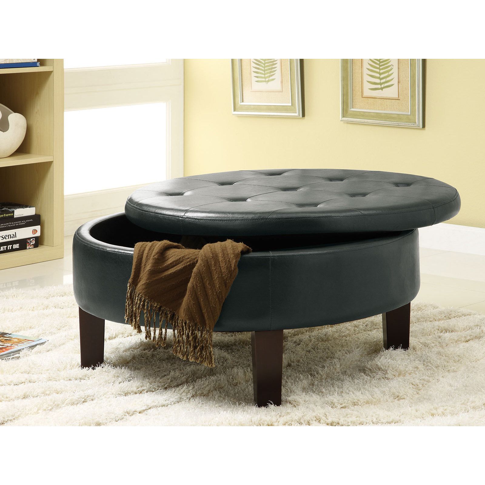 Shop Coaster Company Tufted Brown Faux Leather Round Storage Ottoman For Brown Leather Round Pouf Ottomans (View 12 of 20)