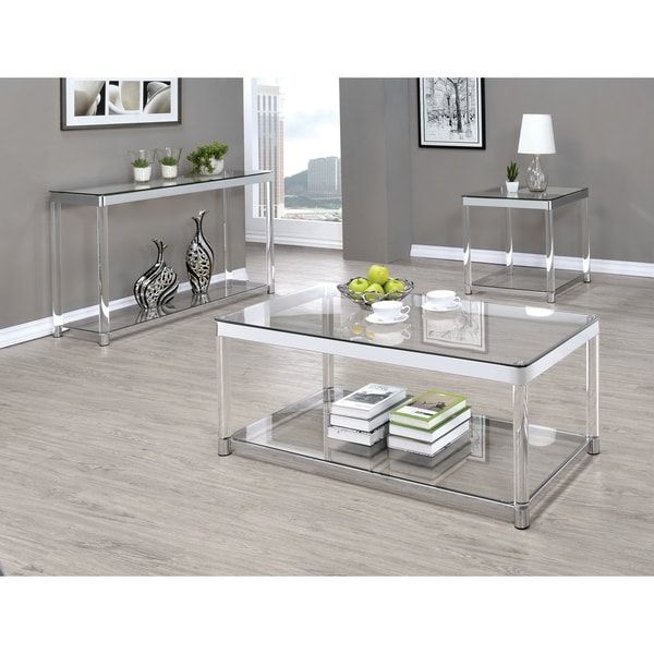 Shop Contemporary Chrome Glass Top And Acrylic Legs Side Table – 24" X Regarding Silver And Acrylic Console Tables (View 11 of 20)