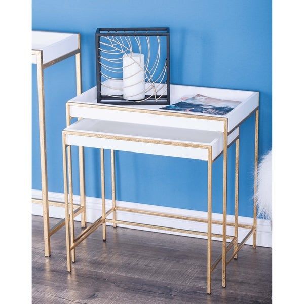 Shop Contemporary Rectangular Gold Console Table Setstudio 351 Pertaining To Silver Leaf Rectangle Console Tables (View 20 of 20)