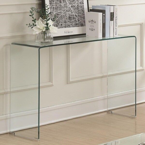 Shop Contemporary Style Minimal Clear Glass Sofa Table, Clear – Free Inside Clear Glass Top Console Tables (View 15 of 20)